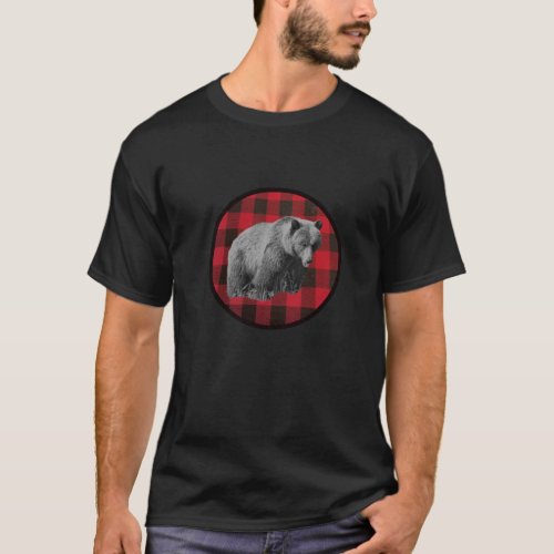 Buffalo Plaid Grizzly Bear B and W T_Shirt
