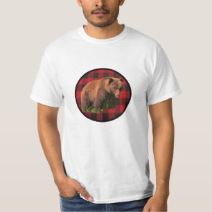 Buffalo Plaid Grizzly Bear T-Shirt