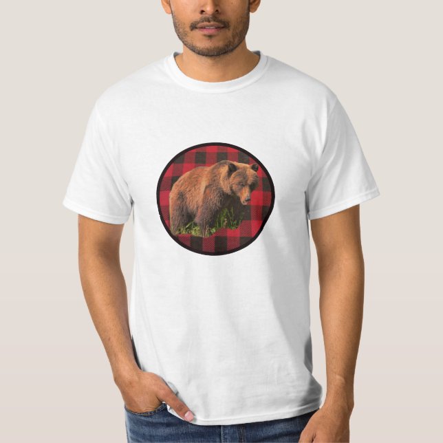 Buffalo Plaid Grizzly Bear T-Shirt (Front)
