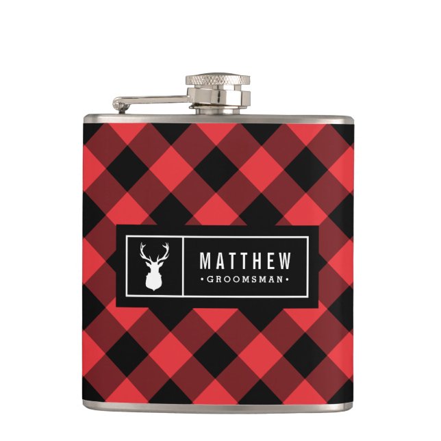 Buffalo Plaid Groomsman Flask (Front)