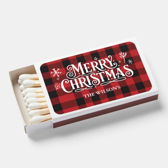 Buffalo Plaid Hand-Drawn Typography Christmas  Matchboxes (Front Open)
