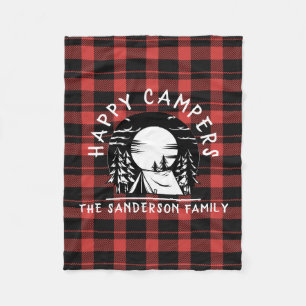 Buffalo Plaid Happy Campers Family Name Camping Fleece Blanket