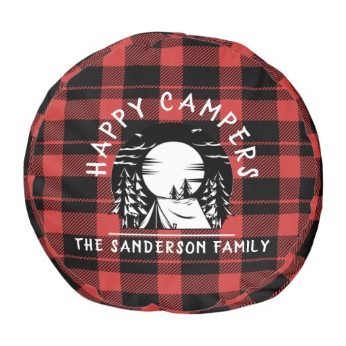 Buffalo Plaid Happy Campers Family Name Camping Pouf