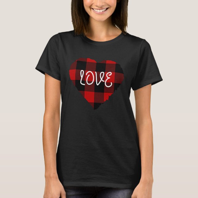 Buffalo Plaid Heart Long Sleeve  Valentine Love He T-Shirt (Front)