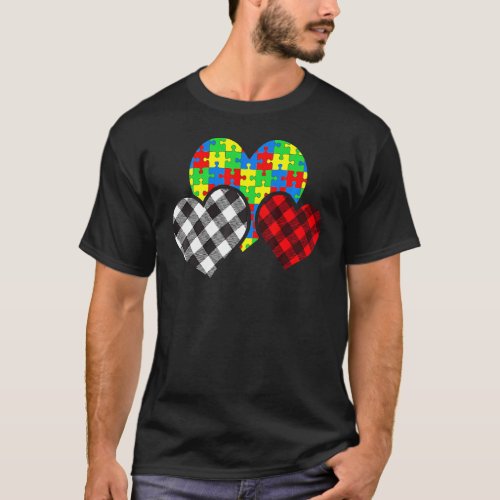 Buffalo Plaid Heart Puzzle Piece Autism Awareness  T-Shirt