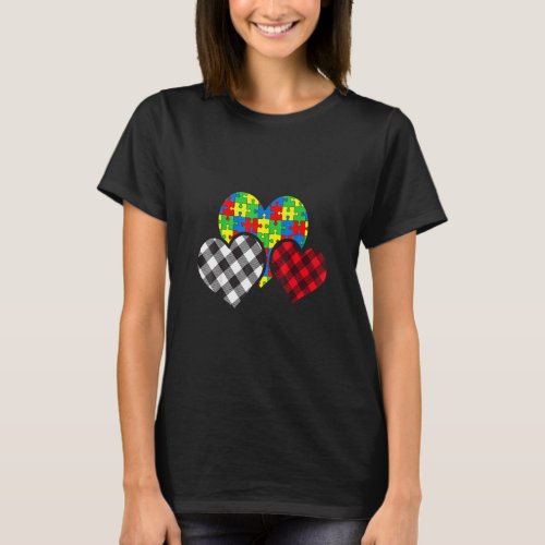 Buffalo Plaid Heart Puzzle Piece Autism Awareness  T_Shirt