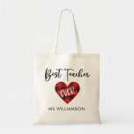 Buffalo Plaid Heart Teacher Appreciation Name Tote Bag at Zazzle