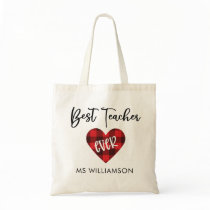 Buffalo Plaid Heart Teacher Appreciation Name Tote Bag Buffalo Plaid Heart Teacher Appreciation Name Tote Bag
