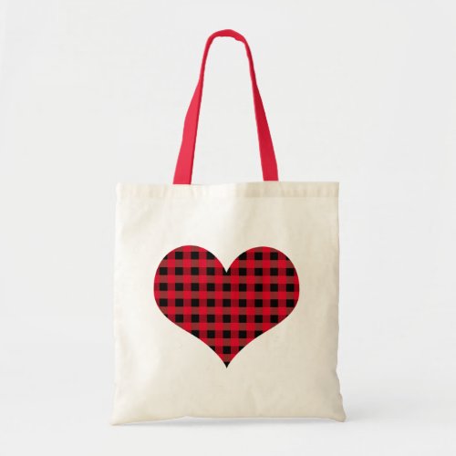 Buffalo plaid heart tote bag