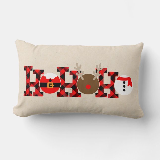 Buffalo Plaid Ho Ho Ho Christmas Throw Pillow (Front)
