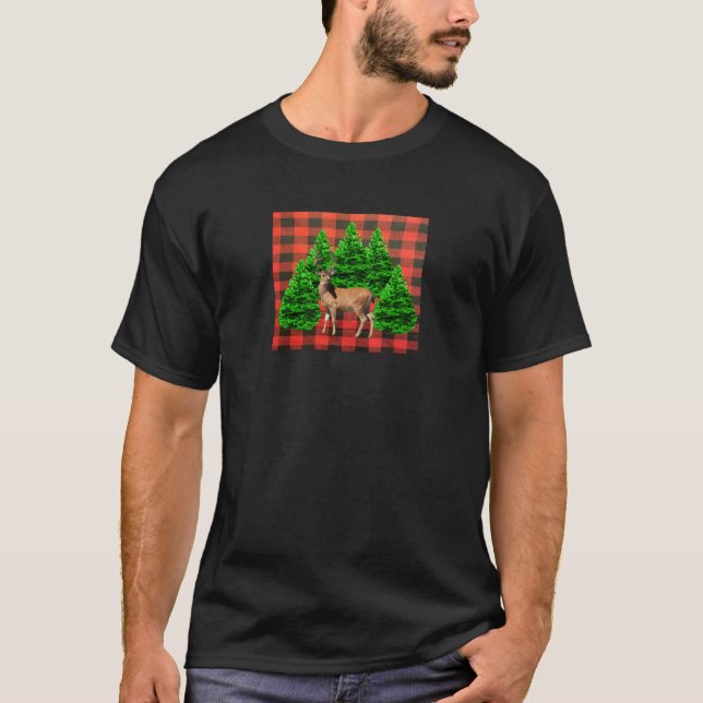  Buffalo Plaid Holiday Forest Deer T-Shirt (Front)