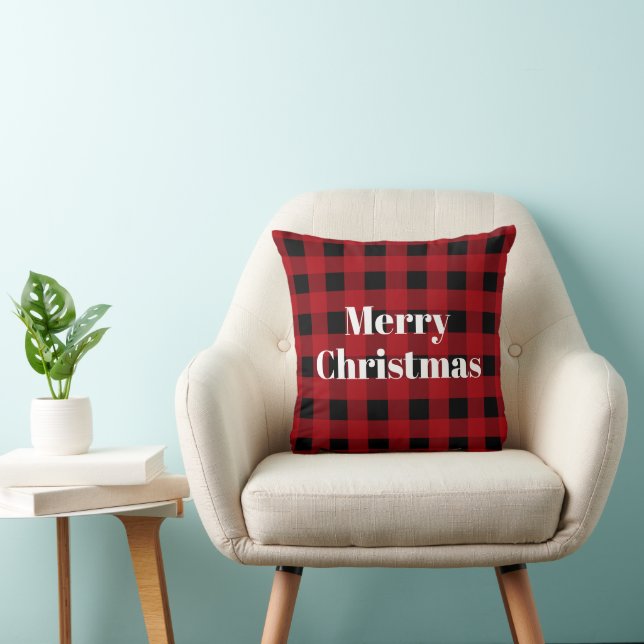 Buffalo Plaid Holiday Merry Christmas Throw Pillow (Chair)
