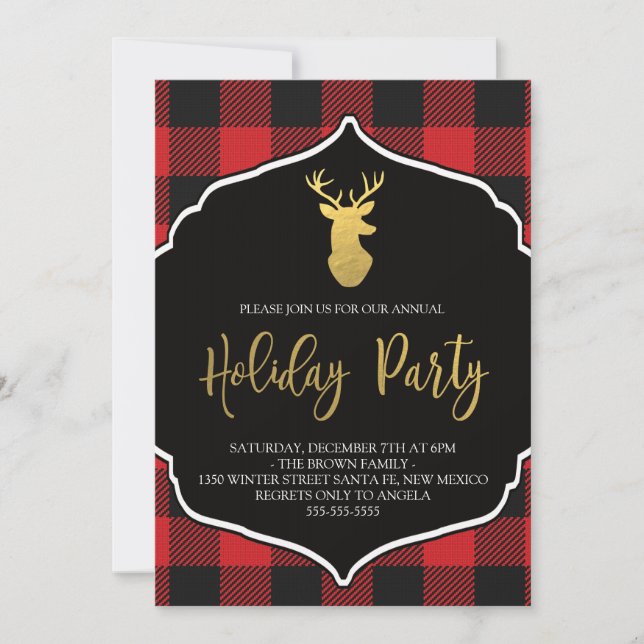Buffalo Plaid Holiday Party Invitation (Front)