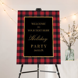 Buffalo Plaid Holiday Party Welcome Sign Fotoboard