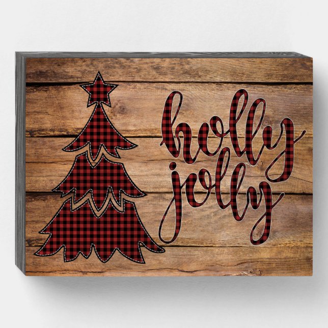Buffalo Plaid, holly jolly Wood Sign (Front Horizontal)