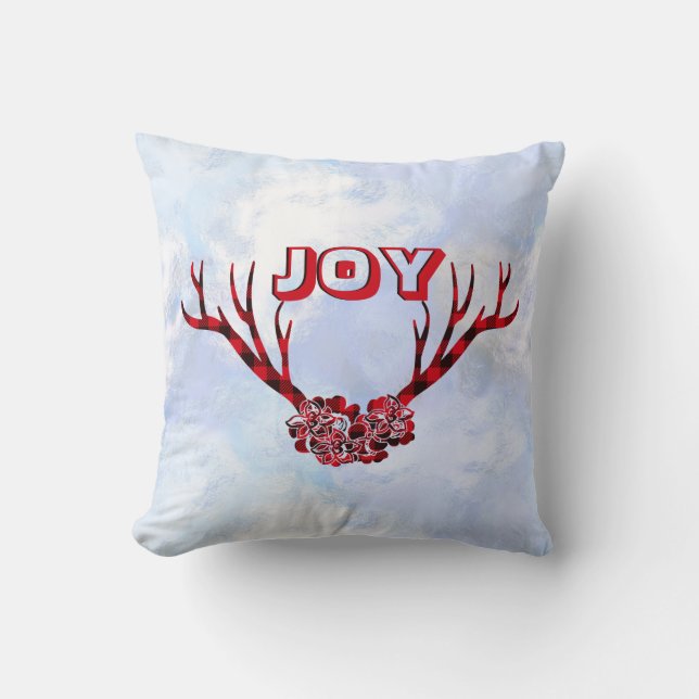 Buffalo Plaid Horns Throw Pillow (Front)