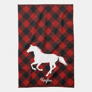 Buffalo Plaid Horse Lover Kitchen Towel