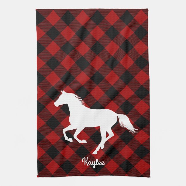 Buffalo Plaid Horse Lover Kitchen Towel (Vertical)