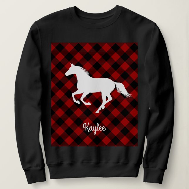 Buffalo Plaid Horse Lover (Not So) Ugly Sweater (Design Front)