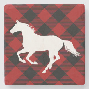 Buffalo Plaid Horse or Pony Lover Stone Coaster