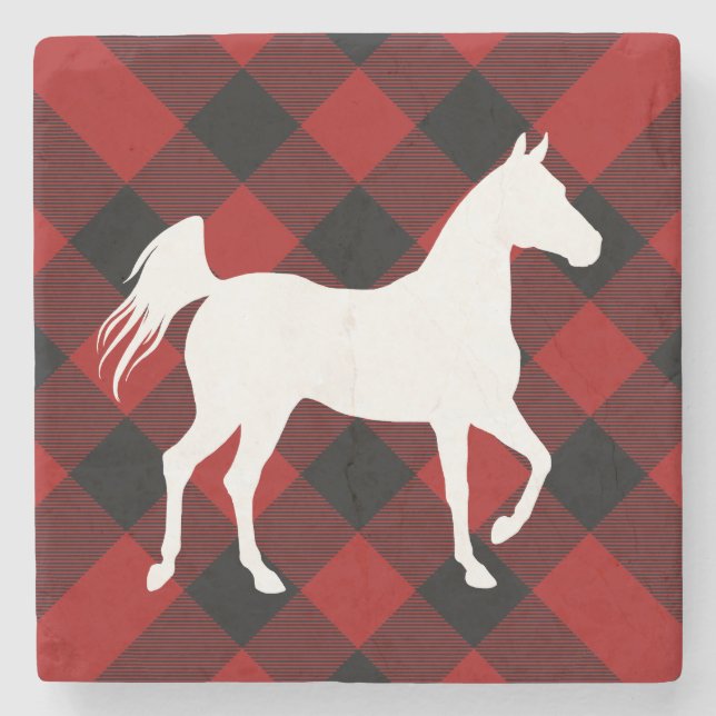 Buffalo Plaid Horse or Pony Lover Stone Coaster (Front)