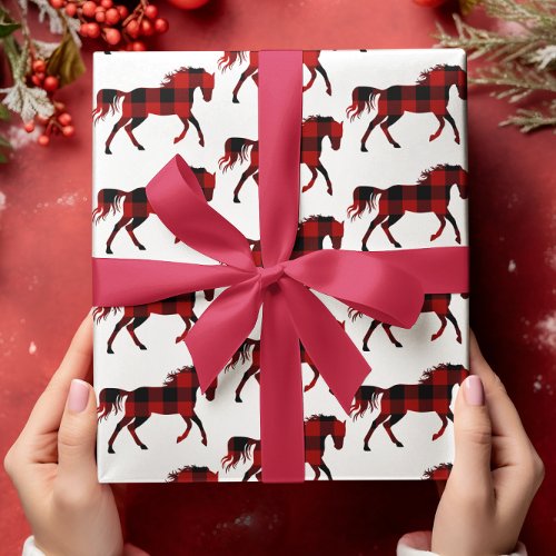 Buffalo Plaid Horse Rustic Country Western Wrapping Paper