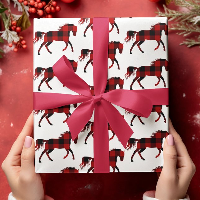 Buffalo Plaid Horse Rustic Country Western Wrapping Paper (Creator Uploaded)