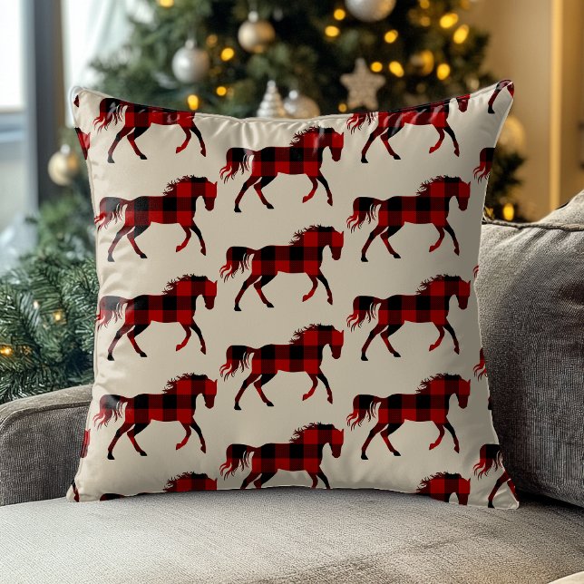 Buffalo Plaid Horse Southwest Western Gingham Throw Pillow (Creator Uploaded)