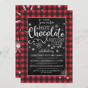 Buffalo Plaid Hot Chocolate Birthday Invitation