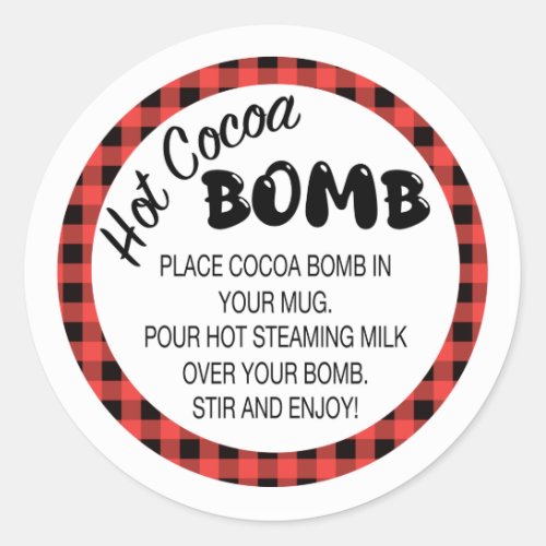 Buffalo plaid Hot cocoa bomb label Red and black  Classic Round Sticker