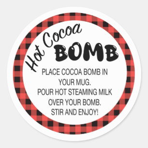 Buffalo plaid Hot cocoa bomb label, Red and black Classic Round Sticker