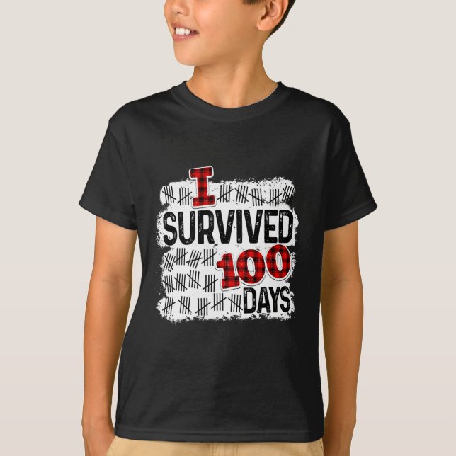 Buffalo Plaid I Survived 100 Days Of School Studen T-Shirt (Front)