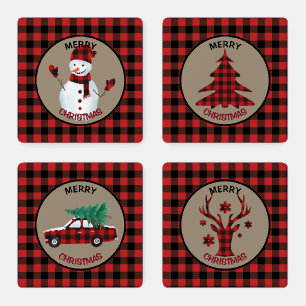 Buffalo Plaid Images Christmas Coaster Set