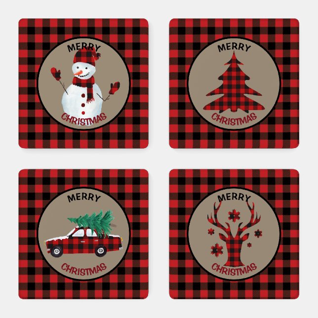Buffalo Plaid Images Christmas Coaster Set (Set)