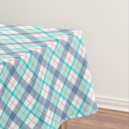 Buffalo Plaid in Aqua White Navy and Red Tablecloth