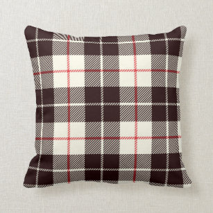 Buffalo Plaid In Black, Tan and Red Throw Pillow