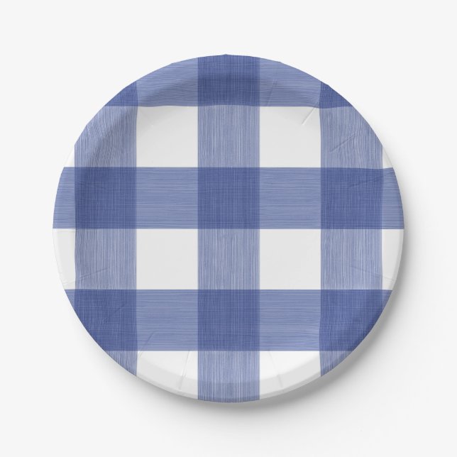 Buffalo Plaid in Blue Paper Plates (Front)