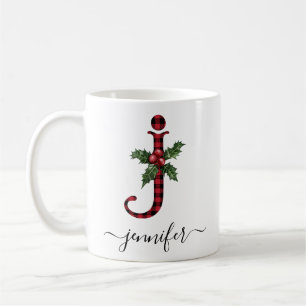 Buffalo Plaid J Monogram Christmas Coffee Mug