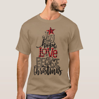 Buffalo Plaid Joy Hope Love Peace Christmas Tree P T-Shirt