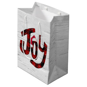 Buffalo Plaid Joy On White Birch Medium Gift Bag
