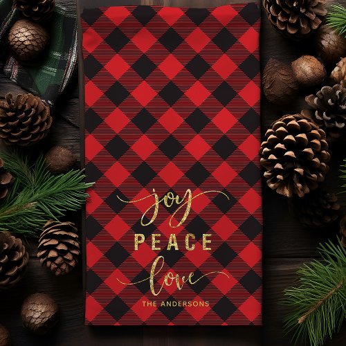 Buffalo Plaid Joy Peace Love Monogram Christmas Kitchen Towel