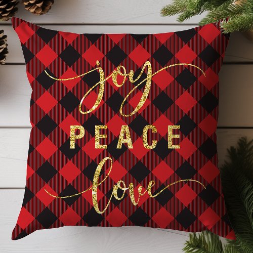 Buffalo Plaid Joy Peace Love Throw Pillow