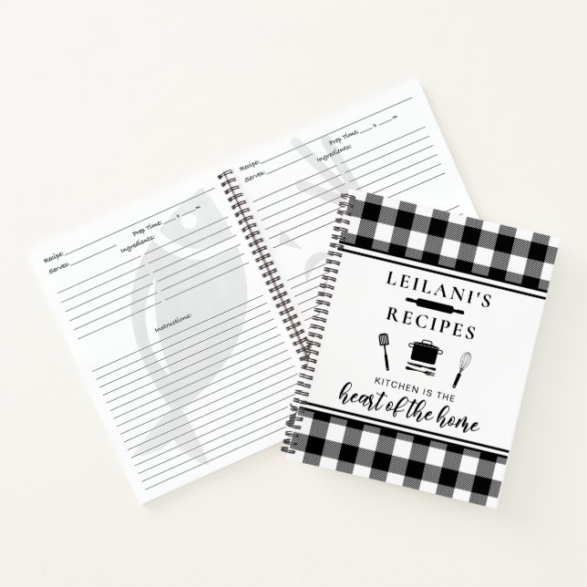 Buffalo Plaid Kitchen is Heart Home White Recipe Notebook (Inside)