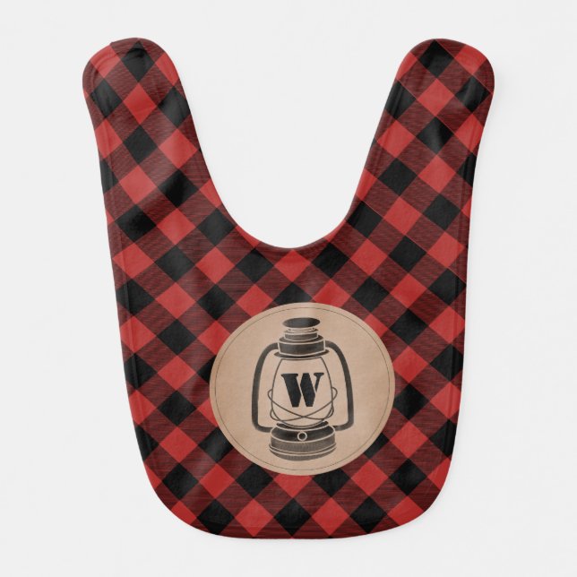Buffalo Plaid Lantern Monogram Baby Bib (Front)