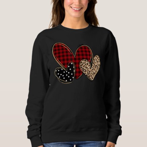 Buffalo Plaid Leopard Heart Love Happy Valentines  Sweatshirt