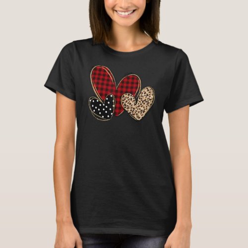 Buffalo Plaid Leopard Heart Love Happy Valentines  T_Shirt