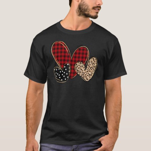 Buffalo Plaid Leopard Heart Love Happy Valentines  T_Shirt