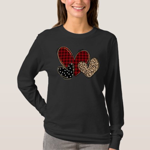 Buffalo Plaid Leopard Heart Love Happy Valentines  T_Shirt
