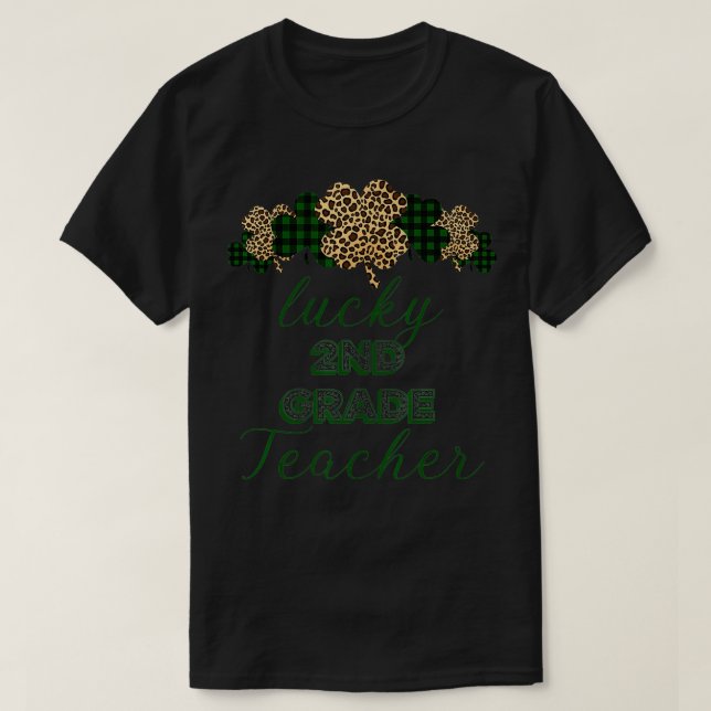 Buffalo Plaid Leopard Lucky 2nd Grade Teachers St T-Shirt (Design Front)