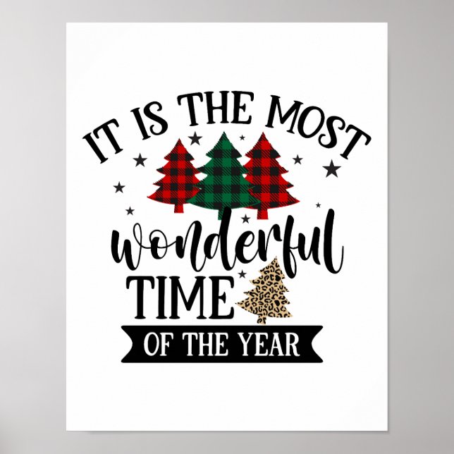 Buffalo Plaid  Leopard Pattern Christmas Tree Poster (Front)